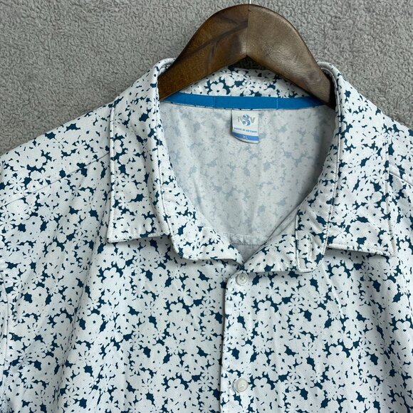 REV Men's XL Short Sleeve Shirt Blue Floral Pattern Polyester & Spandex - Picture 5 of 7